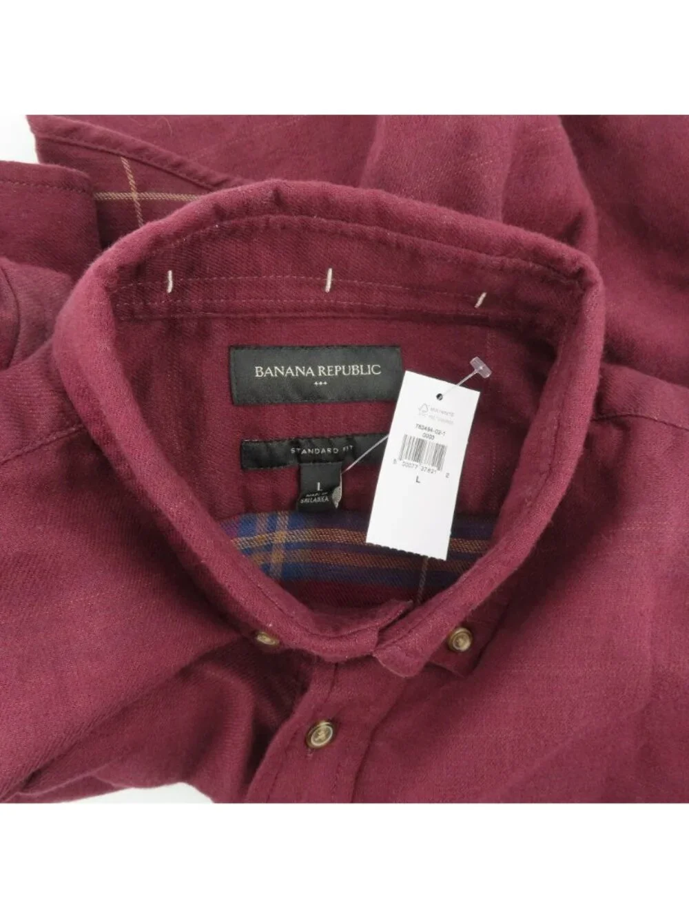 Banana Republic Mens Large Standard Fit Red Wine Collar Button Front Shirt NEW